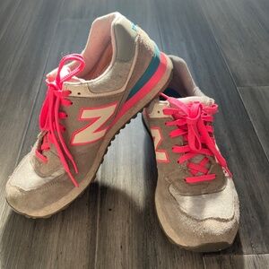 Women's Retro NEW BALANCE 574 Gray Pink Aqua Sneakers Shoes 11